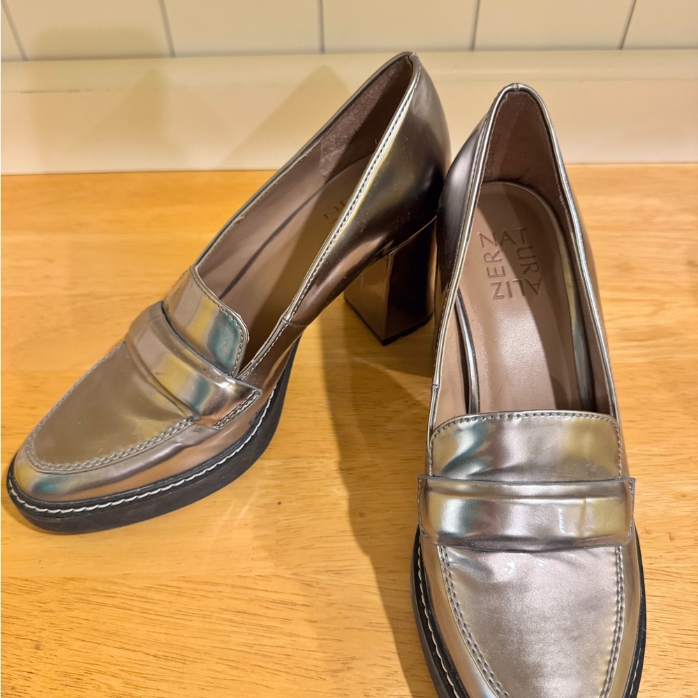 Naturalizer Metallic Silver Block Heel Loafers